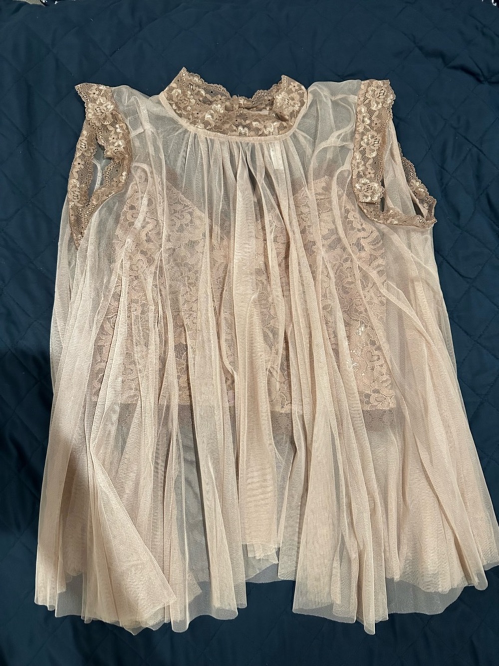 Anthropologie Lace & Tulle Blouse in Taupe NWOT